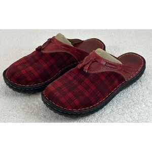 Born Red Leather Tassel Plaid Slip On Mules Women's US 9 EU 40 **NICE**